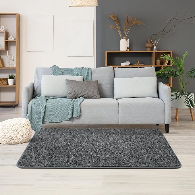 Chicrug Memory Foam 2x4 Small Runner Rugs for Hallway Entryway Bedroom | Modern Low-Pile Carpet Runner Rug for Kitchen, Throw Kids Rug for Bedside Dorm Room Decor, Dark Grey and White