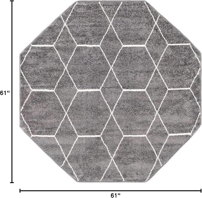 Unique Loom Trellis Frieze Collection Area Rug - Geometric (5' Octagon, Dark Gray/ Ivory)