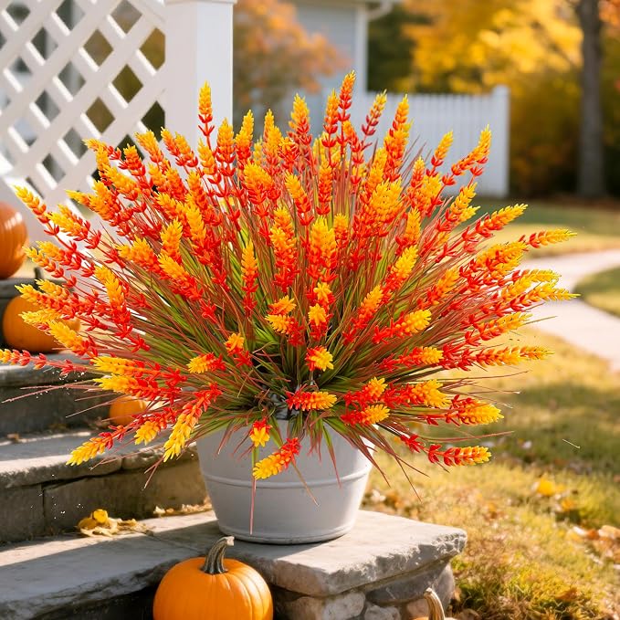 TSTWETO Artificial Plants Outdoor, 20 Pcs Fake Mums Flowers UV Resistant Outdoor Plants, Artificial Fall Flowers Plastic Faux Plants Shrubs for Home Porch Garden Yard Window Box