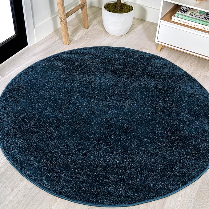 JONATHAN Y Haze Solid Low-Pile Navy 4' Round Indoor Area Rug, Coastal,Bohemian,Minimalist,Classic, Easy-Cleaning for Living Room,Bedroom,Kitchen,Pet Friendly,Non-Shedding (SEU100C-4R)