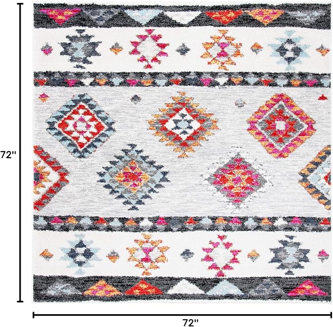 SAFAVIEH Adirondack Collection Area Rug - 6' Square, Grey & Red, Boho Tribal Design, Non-Shedding & Easy Care, Ideal for High Traffic Areas in Living Room, Bedroom (ADR245F)