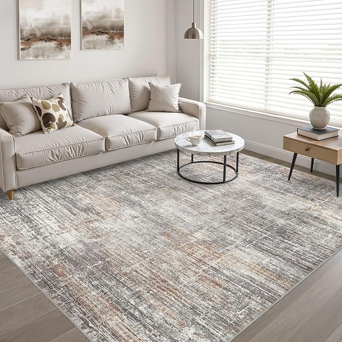 LOONGRUG 6x8 Area Rug Washable Neutral Modern Rug for Living Room Gray Rust | Abstract Soft Stain Resistant Indoor Non-Slip Carpet for Bedroom Nursery Kids Office Playroom Dining Room