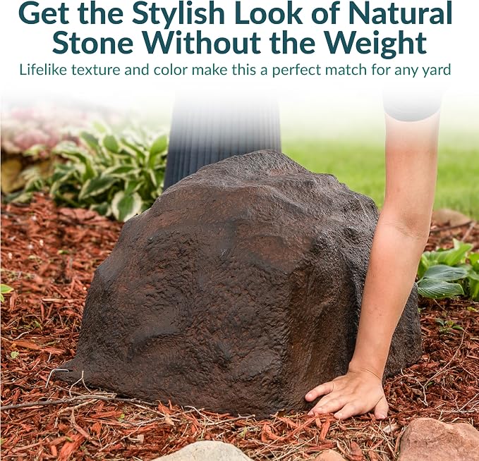 Sunnydaze 14” H Medium Faux Landscape Rock Cover - Lightweight Polyresin Fake Rock Well Pump Cover for Outside – Realistic Natural Texture – Brown
