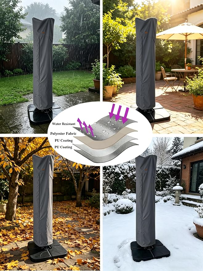 Patio Umbrella Cover for 9ft to 13ft Offset Umbrella, Water Resistant, Curved Cantilever and Straight Pole Parasol Outdoor Umbrellas Cover with Zipper and Rod