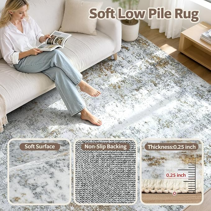 8x10 Washable Area Rug Modern Abstract for Living Room Bedroom Gray Brown | Soft Indoor Carpet,Anti-skid Backing,Water Repellent,Non-shedding, Suitable for bedroom dining farmhouse nursery home office