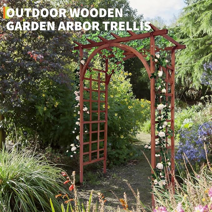 Garvee 85 in Wooden Garden Arbor,Solid Fir Wood Trellis for Plant Climbing,Wedding Ceremony Decoration Pergola for Garden Backyard,Lawn,Teak
