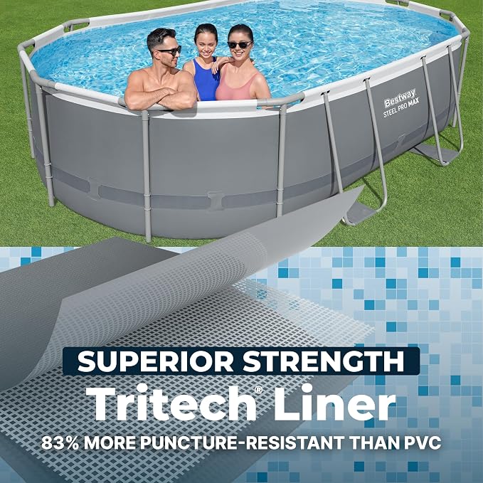 Bestway Steel Pro MAX - 16' x 10' x 42" - Oval Above Ground Swimming Pool Set, ClickConnect Frame, Tritech, Filter Pump-Ladder-Cover, 2,893 Gal Water