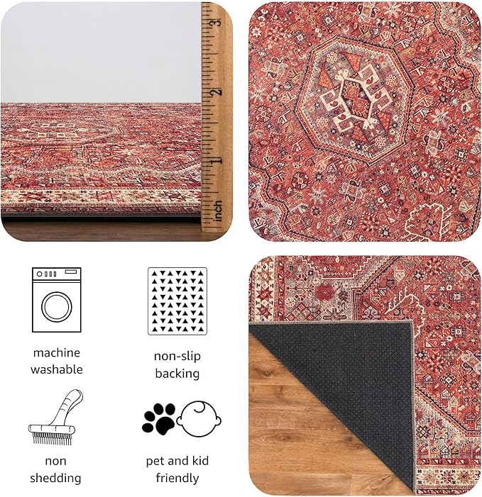 Keen Home Design Vintage Washable Runner Rug, Non-Slip Low Pile, 2x10 | Machine Washable Cotton Chenille, 0.25In Low Pile, Rubber Non-Slip Back; Hallway, Kitchen, Entryway, Laundry Room