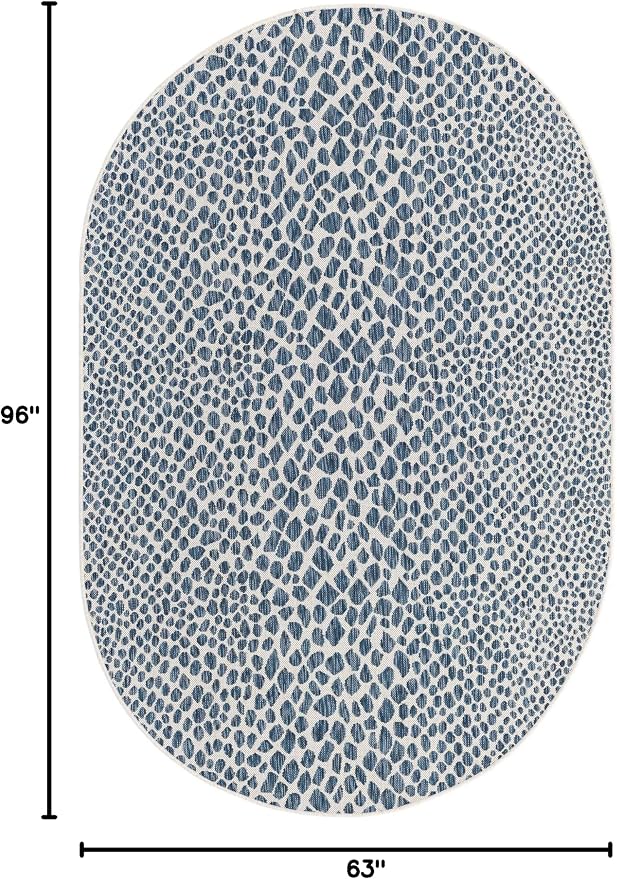Unique Loom Outdoor Collection Area Rug - Cape Town (5' 3' x 8' Oval, Blue/ Olive)