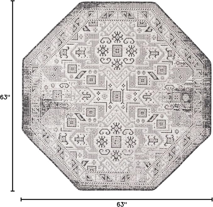 Unique Loom Outdoor Aztec Collection Area Rug - Coba (5' 3" Octagon, Charcoal Gray/ Ivory)