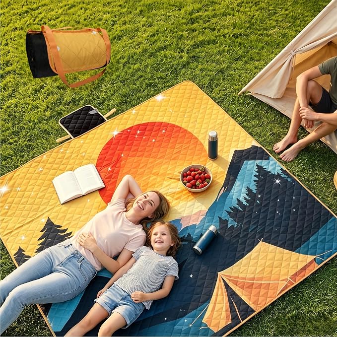 Tirrinia Picnic Blanket Waterproof, 70"x80" Extra Large Outdoor Blanket Waterproof, 3-Layer Foldable Picnic Mat with Sandproof Backing for Beach, Camping, Hiking, Park, Travel
