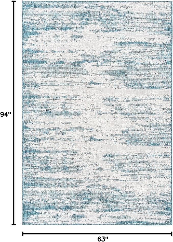 Unique Loom Outdoor Modern Collection Area Rug - Cartago (5' 3" x 7' 10" Rectangle, Teal/ Ivory)