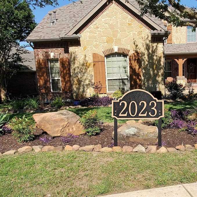 Personalized Address Sign LAWN MOUNTED - Custom House Number Sign Plaque,Address Plaque,House Numbers for Lawn Outside,Yard,Ground,Garden,Drive Way Free Standing with Stakes Metal (Rose Gold)