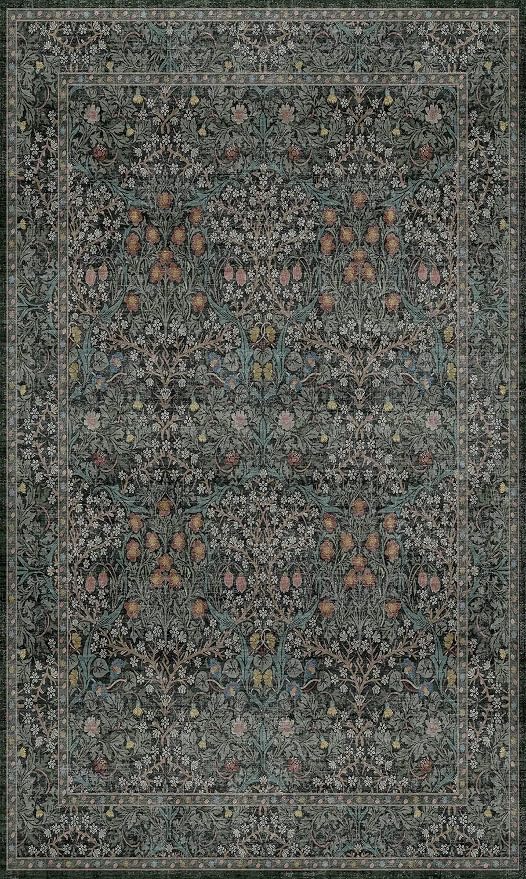 Vintage Floral Dark Green 3x5 Area Rugs for Entryway, Kitchen, Bedroom Beside Rug, Laundry Room, Non-Slip Low Pile Ultra Soft Stain Resistant Small Carpet