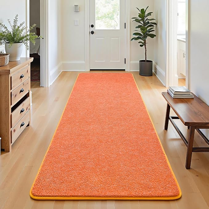 Chicrug Memory Foam 2x6 Runner Rugs for Hallway Entryway Bedroom | Low-Pile Soft Carpet Runner Rug for Kitchen, 6ft Kids Rug for Bedside Dorm Room Decor, Orange and White