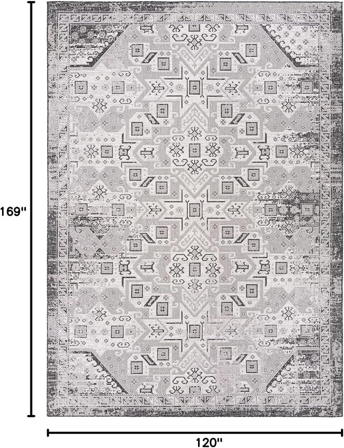 Unique Loom Outdoor Aztec Collection Area Rug - Coba (10' x 14' 1" Rectangle, Charcoal Gray/ Ivory)