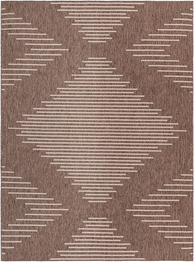 Unique Loom Outdoor Modern Collection Area Rug - Tambor (9' 10" x 13' 1" Rectangle, Brown/ Ivory)