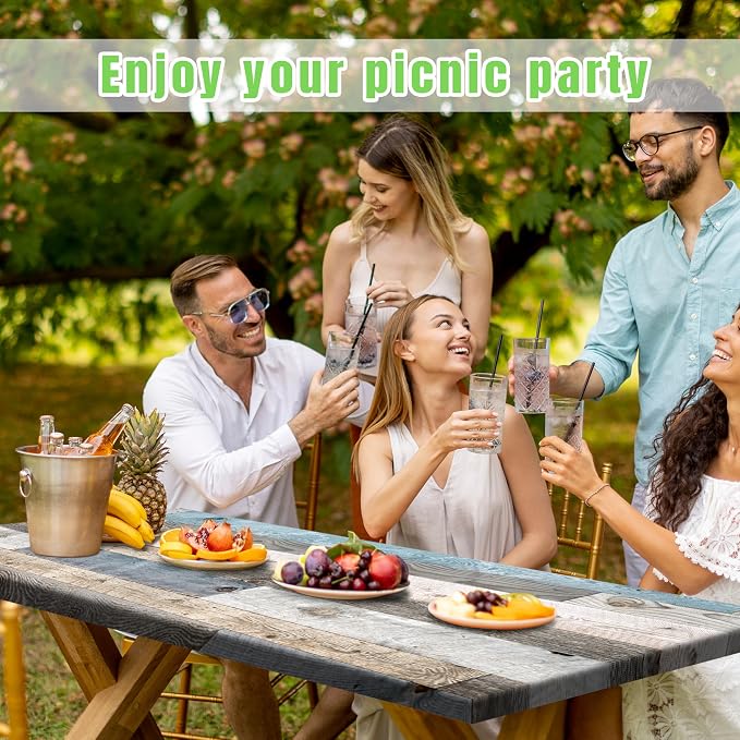 Picnic Table Cover with Bench Covers Camping Essentials Farmhouse Outdoor Table Covers with Elastic Waterproof Camping Tablecloth for Picnic Party Travel