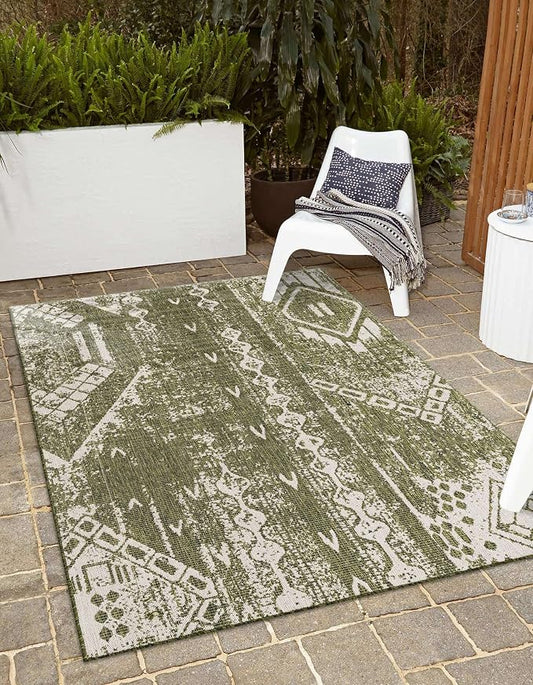 Unique Loom Outdoor Bohemian Collection Area Rug - Anthro (2' x 3' 1" Rectangle, Green/ Ivory)
