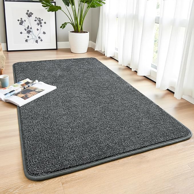 Chicrug Memory Foam 2x4 Small Runner Rugs for Hallway Entryway Bedroom | Modern Low-Pile Carpet Runner Rug for Kitchen, Throw Kids Rug for Bedside Dorm Room Decor, Dark Grey and White