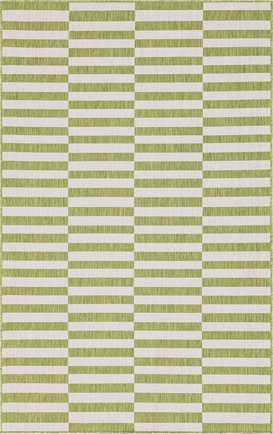 Unique Loom Outdoor Striped Collection Area Rug - Striped (5' 1" x 8' Rectangle, Green/Ivory)