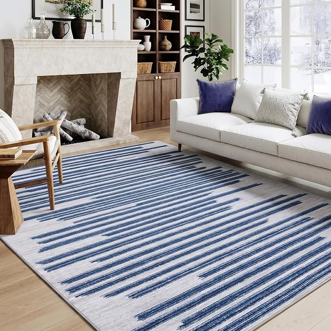 GarveeHome 5x7 Non Slip Striped Area Rug for Living Room Bedroom Office | Modern Minimalist Washable Low Pile Indoor Carpet Stain Resistant Kitchen Rugs for Guest Room Classroom Dorm, Black
