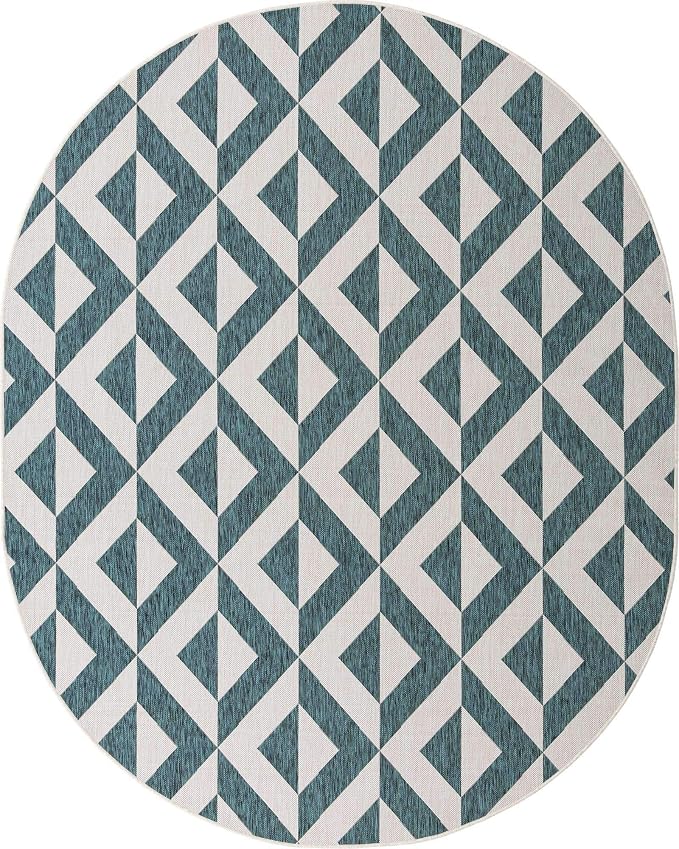 Unique Loom Jill Zarin Outdoor Collection Area Rug - Napa (7' 10'' x 10' Oval, Teal/ Ivory)