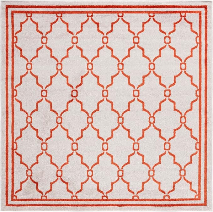 SAFAVIEH Amherst Collection Area Rug - 7' Square, Beige & Orange, Trellis Design, Non-Shedding & Easy Care, Ideal for High Traffic Areas in Living Room, Bedroom (AMT414F)