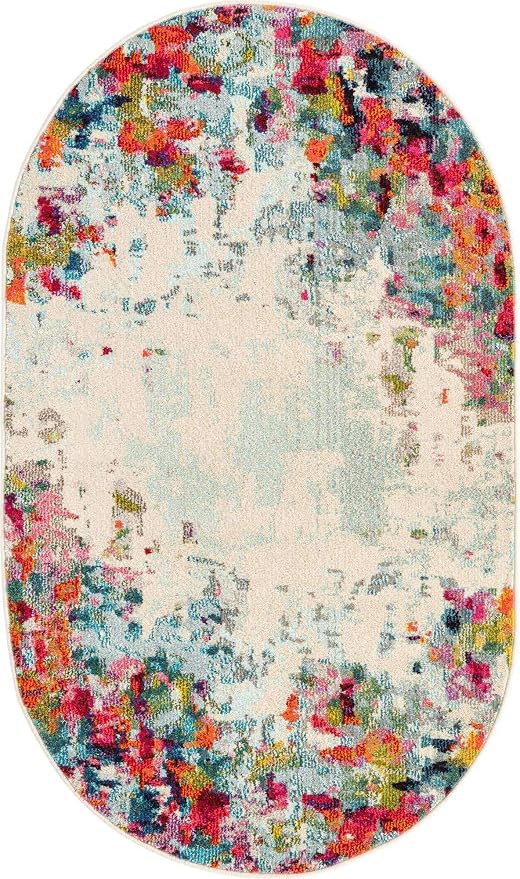Unique Loom Chromatic Collection Modern Colorful & Vibrant Abstract Area Rug for Any Home Décor (3' 3 x 5' 3 Oval, Multi/Beige)