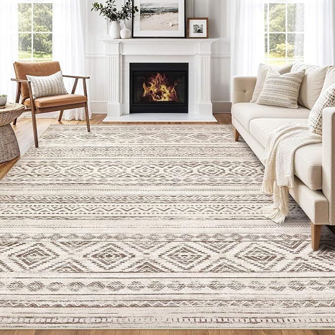 cotiled Boho 5x7 Area Rugs for Living Room: Soft Moroccan Washable Rug | Solve Modern Neutral Trendy Home Decor - Stain Resistan Indoor Carpet for Bedroom Dining Room Dark Brown