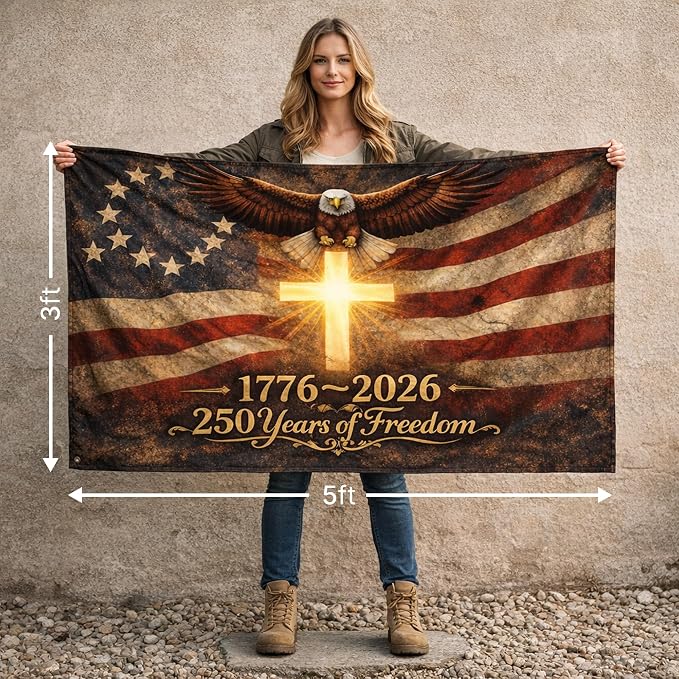 USA 250 Year Anniversary Flag 3x5 Ft – 1776-2026 United States Semiquincentennial Outdoor Banner, 250th America Birthday Celebration Decor (Cross Poly)