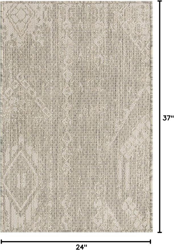Unique Loom Outdoor Bohemian Collection Area Rug - Anthro (2' x 3' 1" Rectangle, Gray/ Ivory)