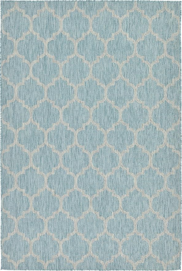 Unique Loom Outdoor Trellis Collection Area Rug (6' 1" x 9' Rectangle, Aquamarine/ Gray)