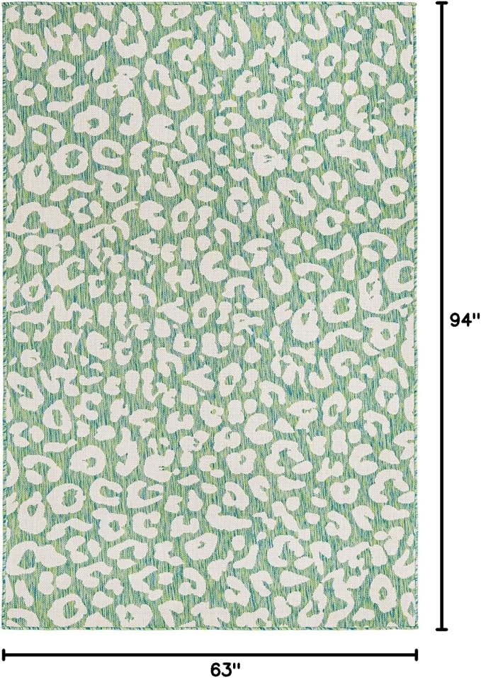 Unique Loom Outdoor Safari Collection Area Rug - Leopard (5' 3" x 7' 10" Rectangle, Green Blue/ Ivory)