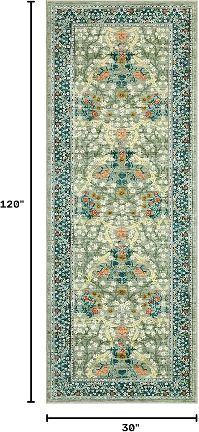 GarveeHome Floral Hallway Runner Rug Non-Slip, 2.5x10 Washable Rugs Ultra-Thin Soft Rug for Hallways, Kitchen Mat Stain Resistant Carpet for Entryway Bathroom, Sage Green