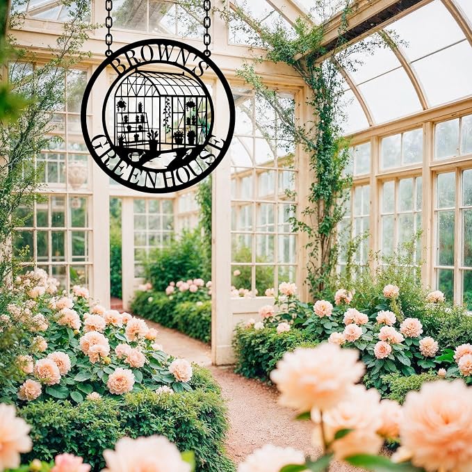 Custom Metal Garden Greenhouse Sign – Personalized Hanging Outdoor Garden Decor, Gift for Mom, Grandma, Greenhouse Sisters