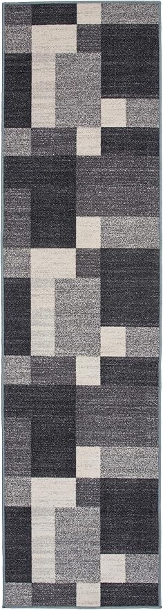 Rugshop Modern Boxes Non-Slip Living Room Bedroom Runner Rug Gray 2' x 7' | Rectangular, Size 2' X 7', Dining Room, Home Office, Kitchen, Entryway, Hallway, Nursery, Kids Room, Guest Room