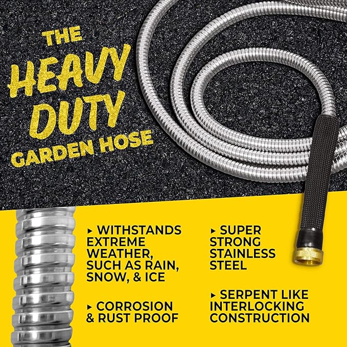 Bionic Steel Pro 25 FT Garden Hose with Nozzle, 304 Stainless Steel Metal Water Hose 25Ft, Flexible Hose, Kink Free, Lightweight and Durable, Crush Resistant Fitting, Easy to Coil, 500 PSI 2025 Model