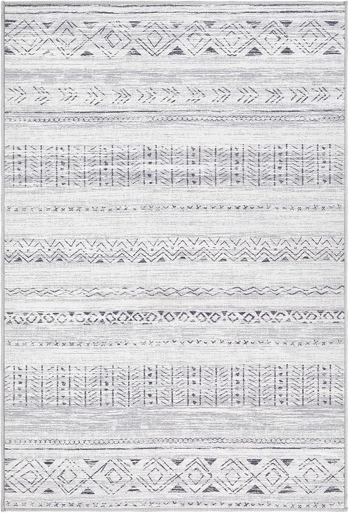 cotiled Washable 2x3 Entryway Rugs: Boho Moroccan Soft Small Rug | Solve Modern Neutral Trendy Home Decor - Low Pile Stain Resistant for Bathroom Entryway Kitchen Laundry Room Dark Grey