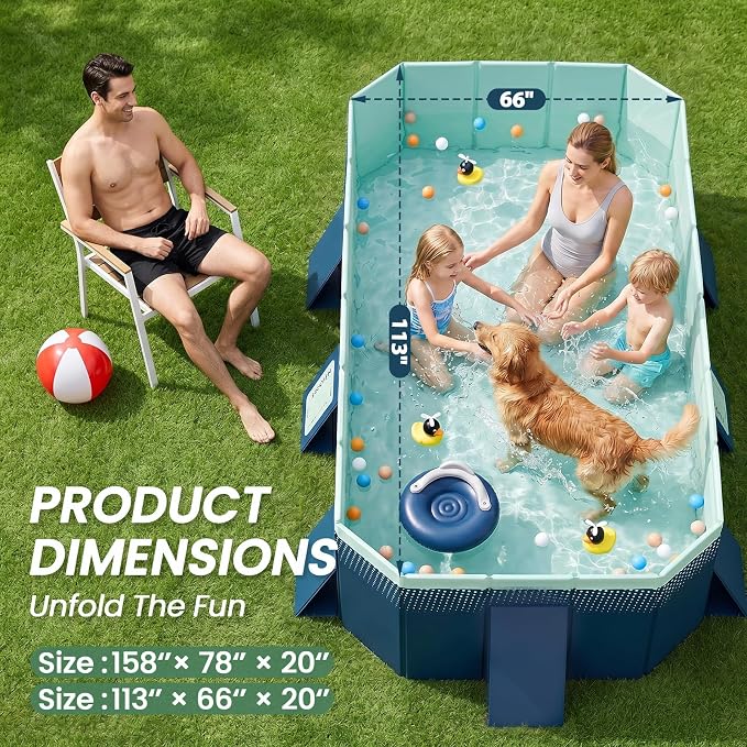 113" Non-Inflatable Foldable Pool, Extra Large Collapsible Swimming Pool with Rigid Hard Composite Board, Thickened Portable Pool for Outdoor, Backyard, Family, Camping(Geranium Blue, 3M)