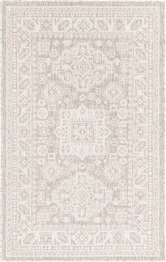 Unique Loom Outdoor Aztec Collection Area Rug - Chalca (3' 3" x 5' 3" Rectangle, Light Gray/ Ivory)