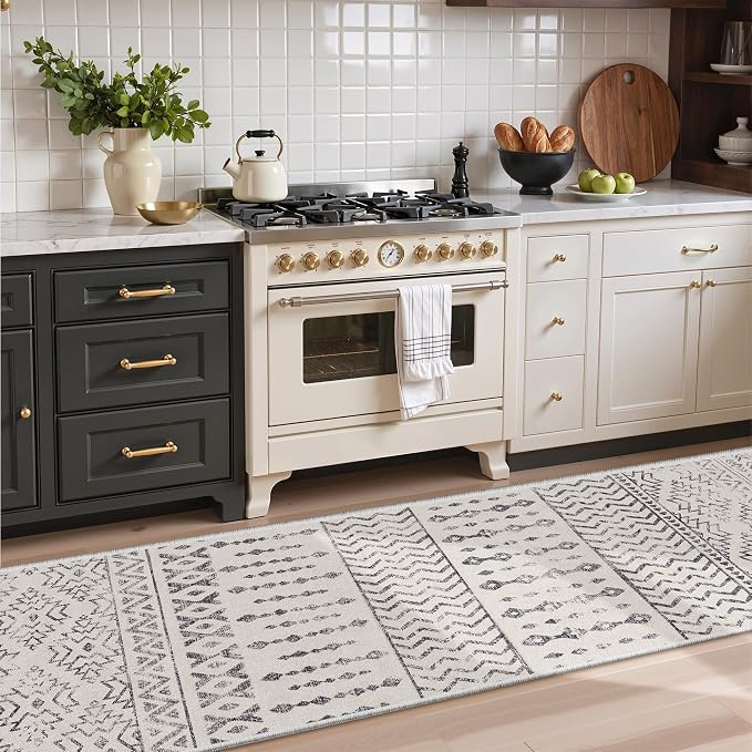 Art&Tuft 2x5 Runner Rug Non Slip, Washable Rug Runners for Hallways,Ivory | Low Pile, Moroccan Soft & Lighweight, Folable, Stain Resistant 5ft Carpet Runners for Entryway,Kitchen,Living Room,Bedroom