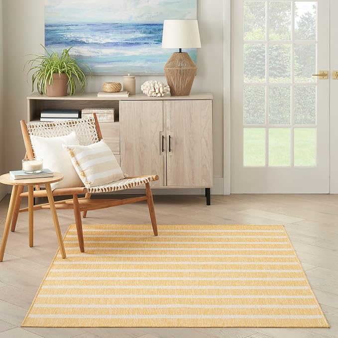 Nourison Home Positano Yellow Ivory 6' x 9' Area Rug - Easy Clean, Non Shedding, Bed Room, Living Room, Dining Room, Kitchen (6' x 9')