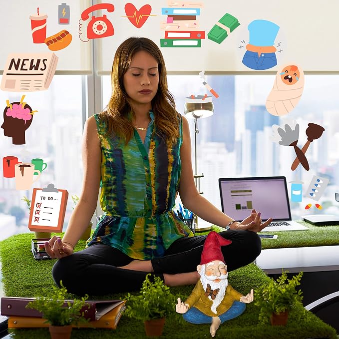 Mood Lab Zen Garden Gnome - Relaxed Yoga Gnome with Middle Finger - 9.25 Inch Tall Outdoor or Indoor Decor