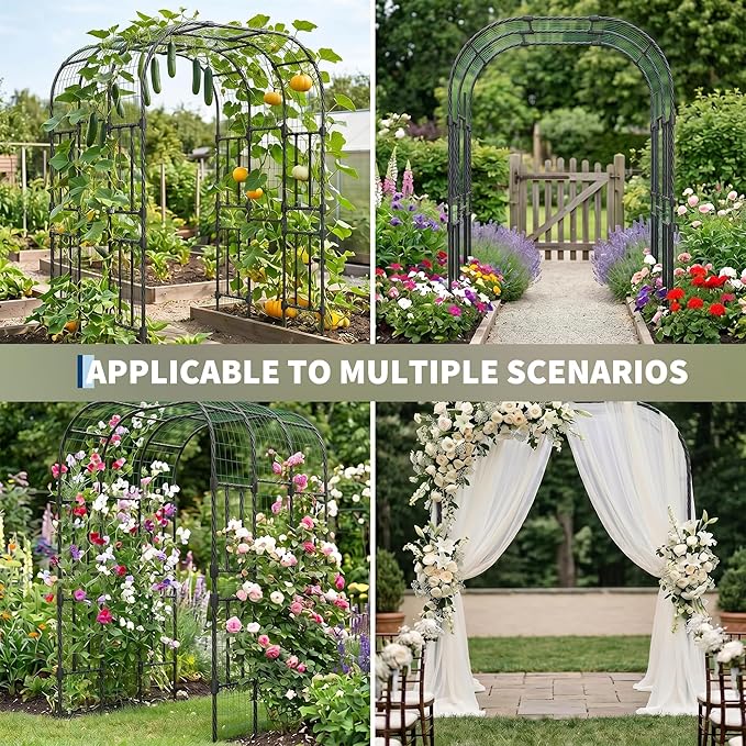 Metal Garden Arch Trellis, 7.3 Ft Black for Raised Beds, Plant Support for Cucumbers & Climbing Vegetables