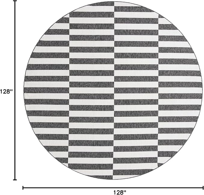 Unique Loom Outdoor Striped Collection Area Rug - Striped (10' 8" Round, Charcoal/Ivory)