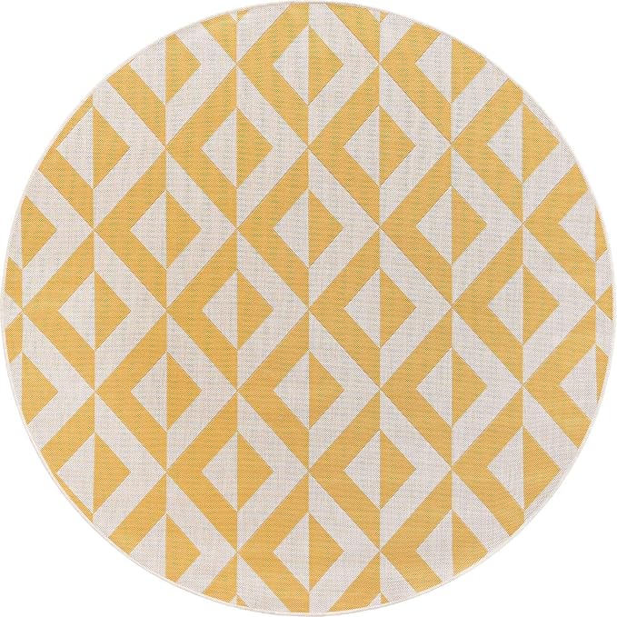 Unique Loom Outdoor Collection Area Rug - Napa (6' 7' Round, Yellow/ Ivory)