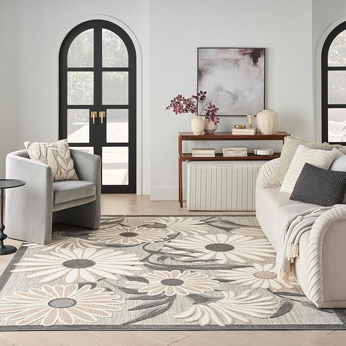 Nourison Home Aloha Beige 9' x 12' Area Rug - Easy Clean, Non Shedding, Bed Room, Living Room, Dining Room, Kitchen (9' x 12')