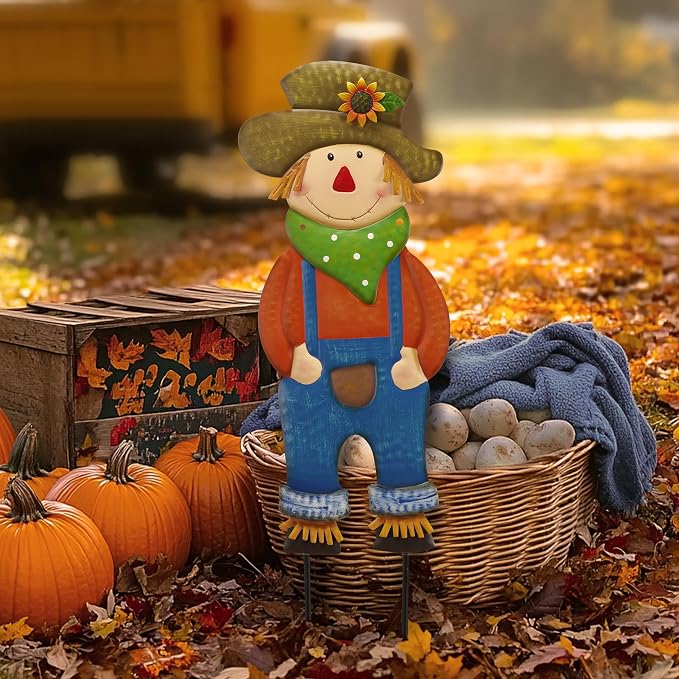 TERESA'S COLLECTIONS Fall Decor for Outdoor Home, Scarecrow for Garden Metal Stakes for Fall Decorations, Autumn Decor for Thanksgiving Decorations, Blue Harvest Yard Signs for Home Lawn Patio, 24"