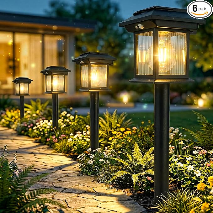 Solar Pathway Lights Outdoor, 6 Pack Bright Solar Lights Outdoor, 3 Auto Modes On/Off, IP65 Waterproof Solar Garden Lights Powered Landscape Lighting for Yard Pathway Landscape Path Patio Camp